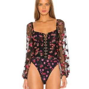 For Love & Lemons Blondie Embroidered Bodysuit